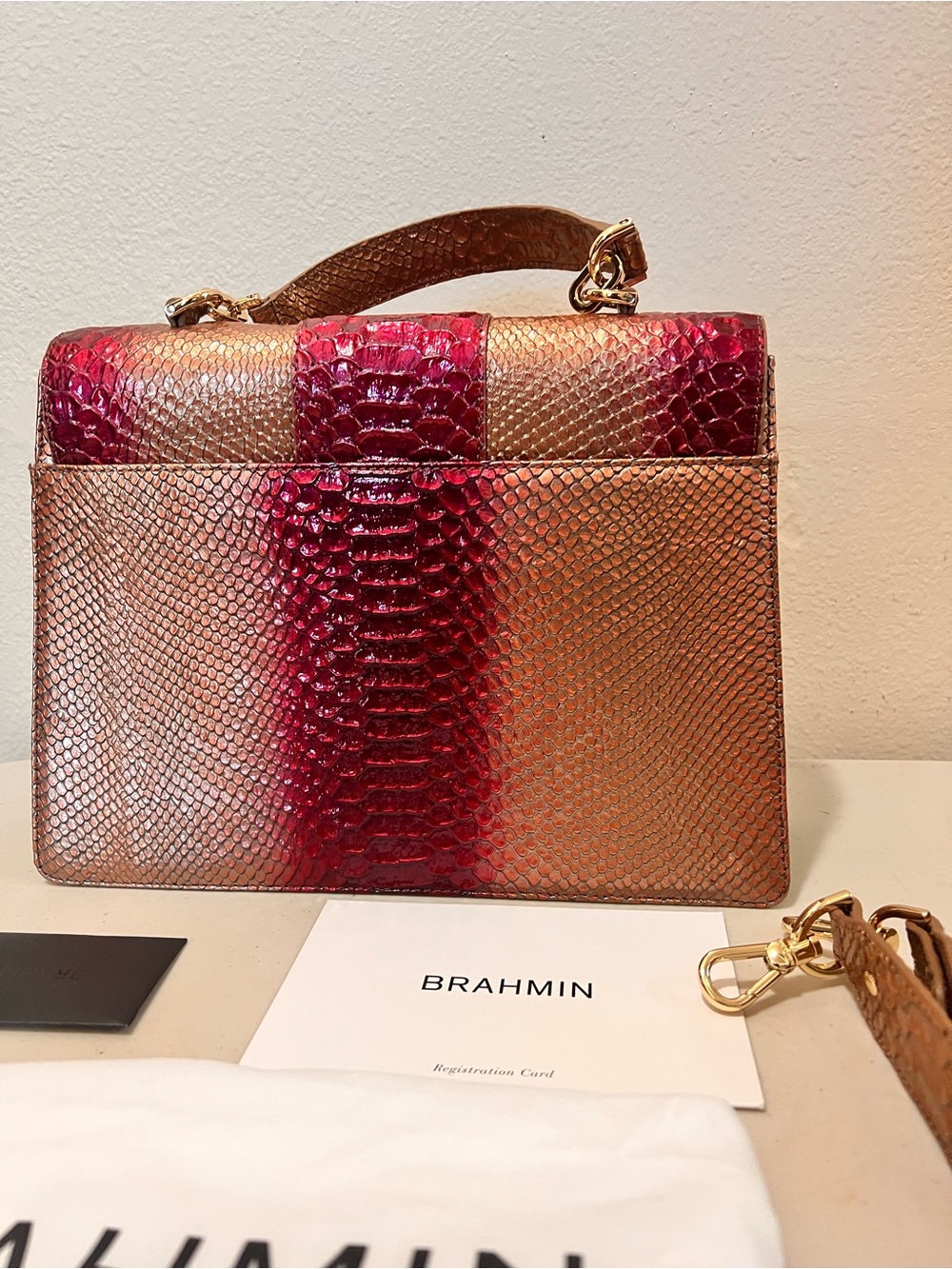 Brahmin Pink and Copper Ombre Textured Satchel - Picture 2 of 9